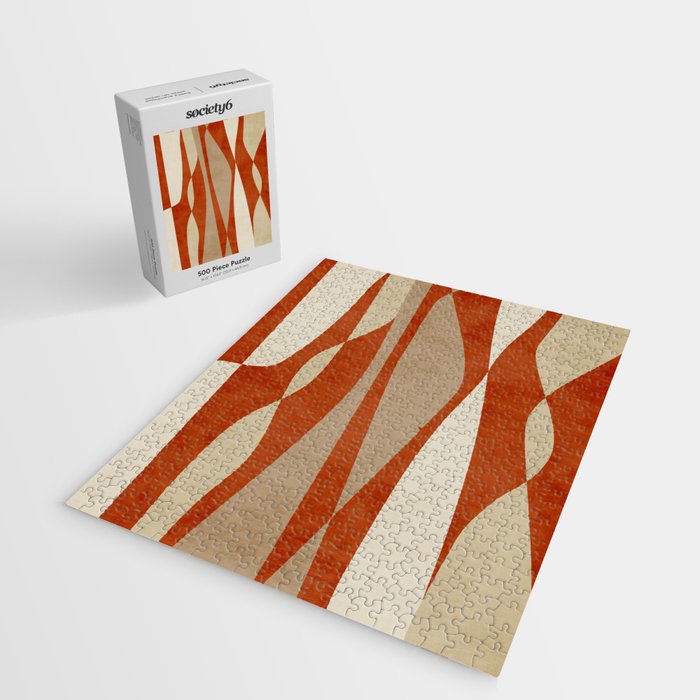 Burnt-Orange Tan Beige Lines Abstract Artwork Jigsaw Puzzle Gallery Image 2