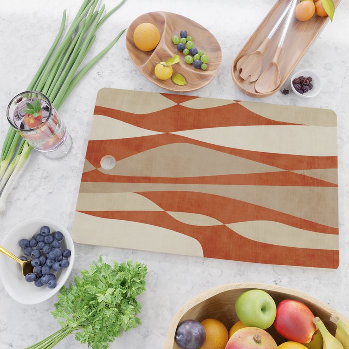 Burnt-Orange Tan Beige Lines Abstract Artwork Cutting Board Gallery Image 2