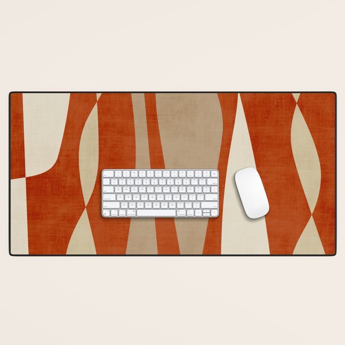 Burnt-Orange Tan Beige Lines Abstract Artwork Desk Mat Gallery Image 1