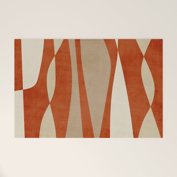 Burnt-Orange Tan Beige Lines Abstract Artwork Welcome Mat Gallery Image 1
