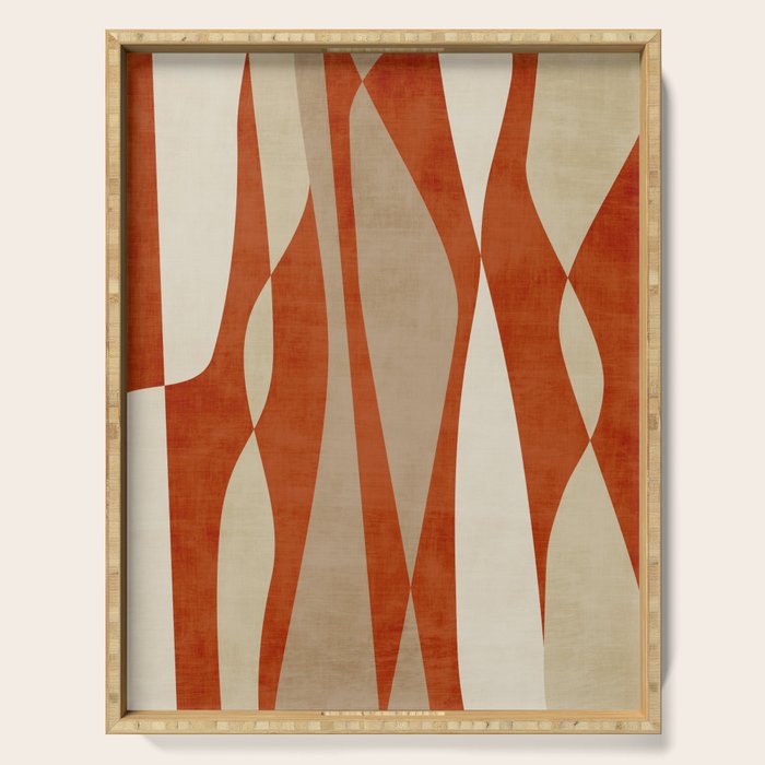 Burnt-Orange Tan Beige Lines Abstract Artwork Serving Tray Gallery Image 1
