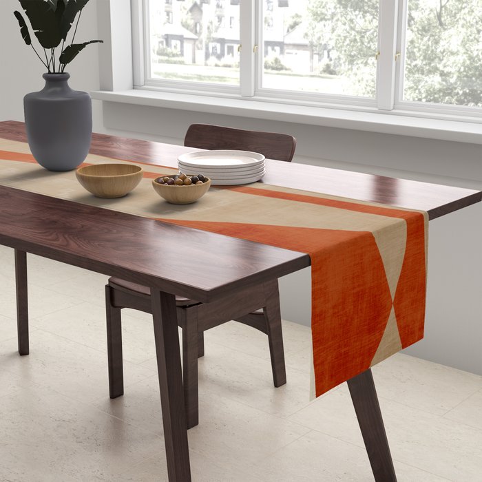 Burnt-Orange Tan Beige Lines Abstract Artwork Table Runner Gallery Image 2
