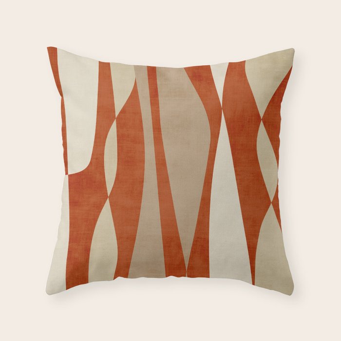 Burnt-Orange Tan Beige Lines Abstract Artwork Throw Pillow Gallery Image 1