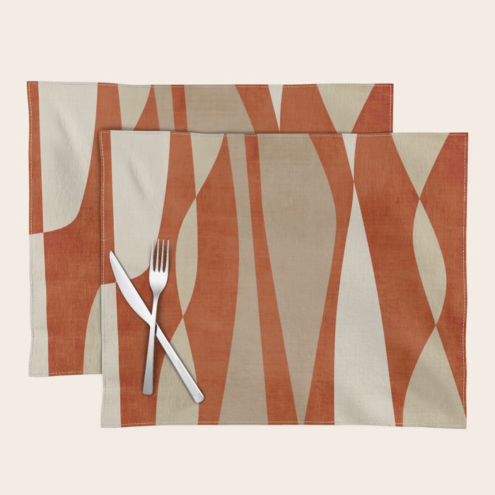 Burnt-Orange Tan Beige Lines Abstract Artwork Placemat Gallery Image 1
