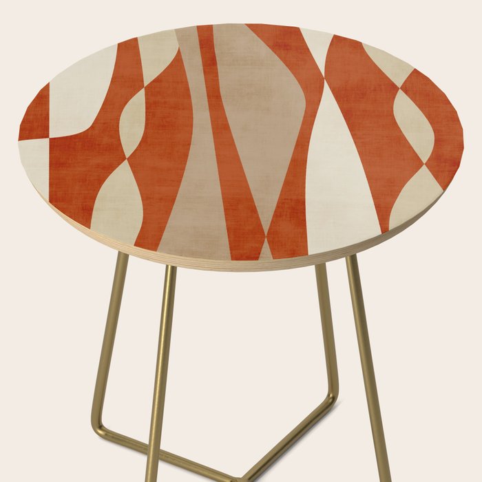 Burnt-Orange Tan Beige Lines Abstract Artwork Side Table Gallery Image 2
