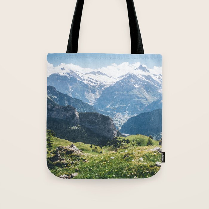 Swiss Alps Summer Landscape - Nature Photography - Jungfrau Mountain Peak Tote Bag Gallery Image 1