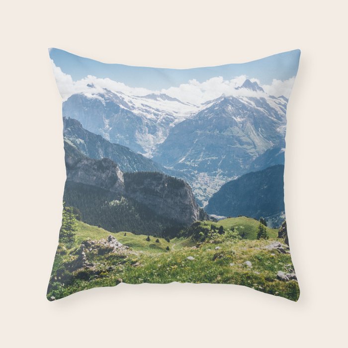 Swiss Alps Summer Landscape - Nature Photography - Jungfrau Mountain Peak Throw Pillow Gallery Image 6