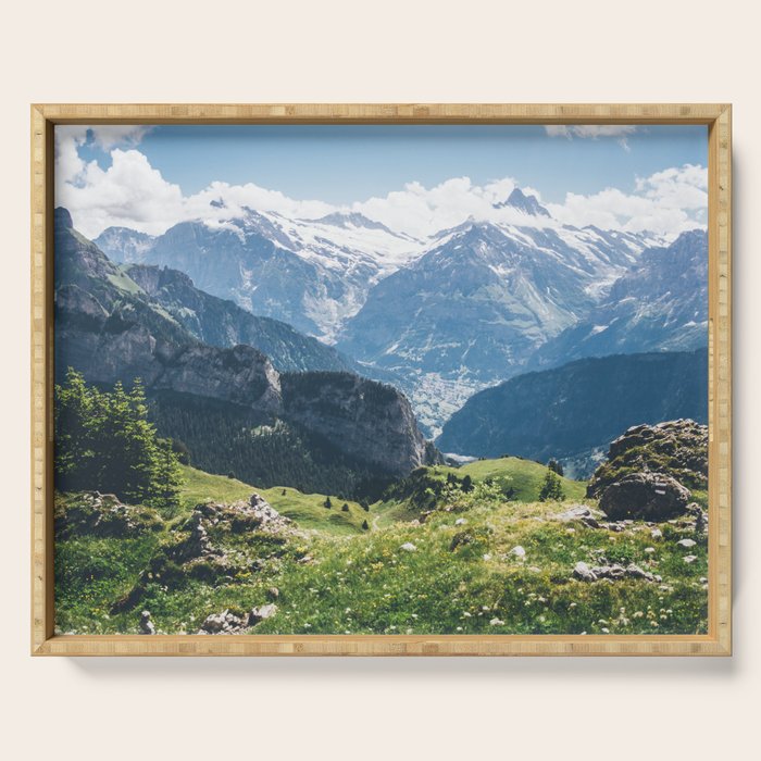 Swiss Alps Summer Landscape - Nature Photography - Jungfrau Mountain Peak Serving Tray Gallery Image 1