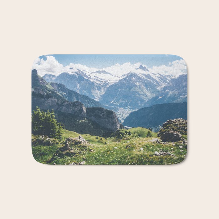 Swiss Alps Summer Landscape - Nature Photography - Jungfrau Mountain Peak Bath Mat Gallery Image 1