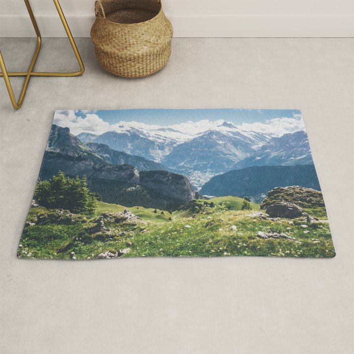 Swiss Alps Summer Landscape - Nature Photography - Jungfrau Mountain Peak Rug Gallery Image 1