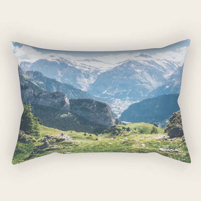 Swiss Alps Summer Landscape - Nature Photography - Jungfrau Mountain Peak Rectangular Pillow Gallery Image 1