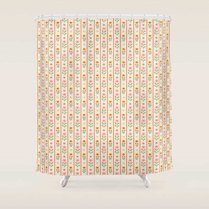 Vintage geometric flower art pattern Shower Curtain Gallery Image 1