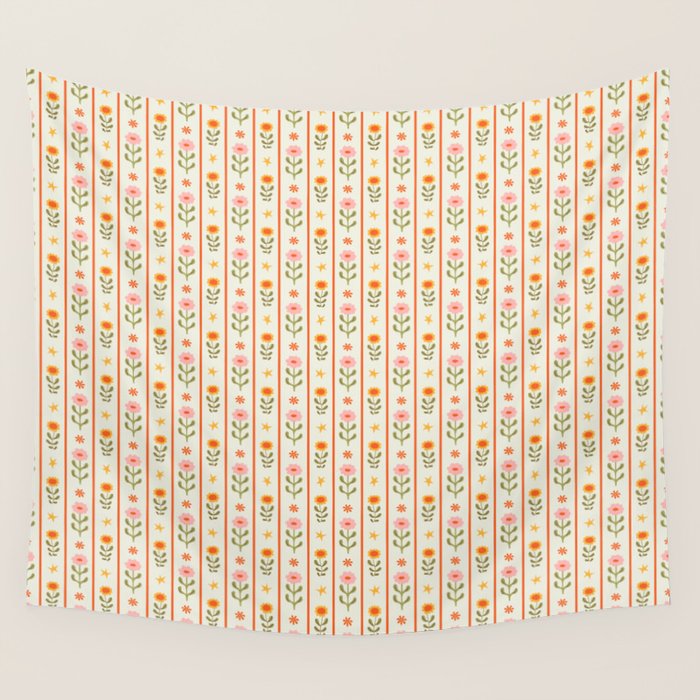 Vintage geometric flower art pattern Wall Tapestry Gallery Image 4