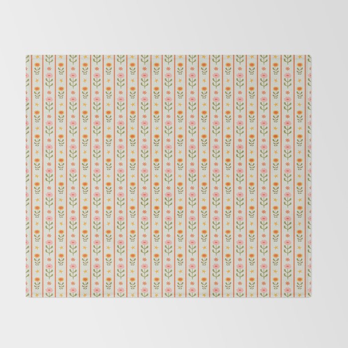 Vintage geometric flower art pattern Throw Blanket Gallery Image 2