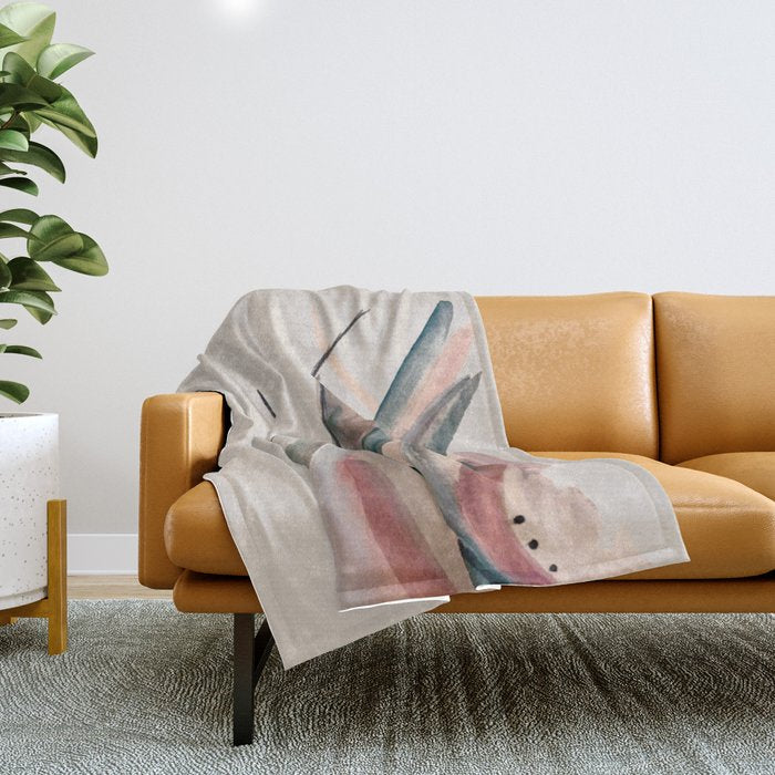 Slow Burn: a pretty, minimal, abstract mixed media piece using watercolor and ink Throw Blanket Gallery Image 1