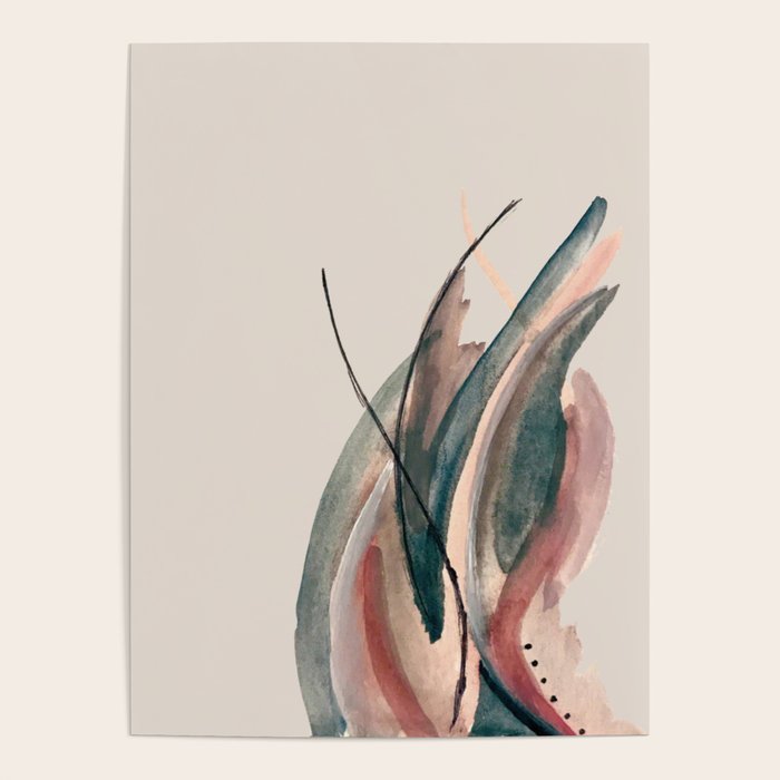 Slow Burn: a pretty, minimal, abstract mixed media piece using watercolor and ink Poster Gallery Image 1