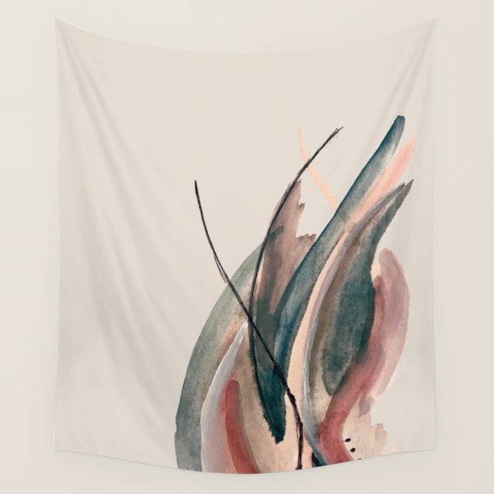 Slow Burn: a pretty, minimal, abstract mixed media piece using watercolor and ink Wall Tapestry Gallery Image 4