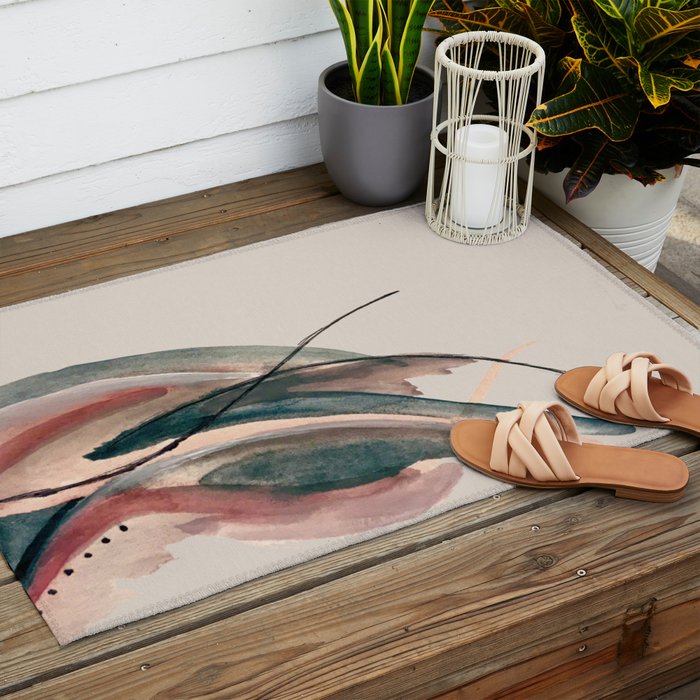 Slow Burn: a pretty, minimal, abstract mixed media piece using watercolor and ink Outdoor Rug Gallery Image 2
