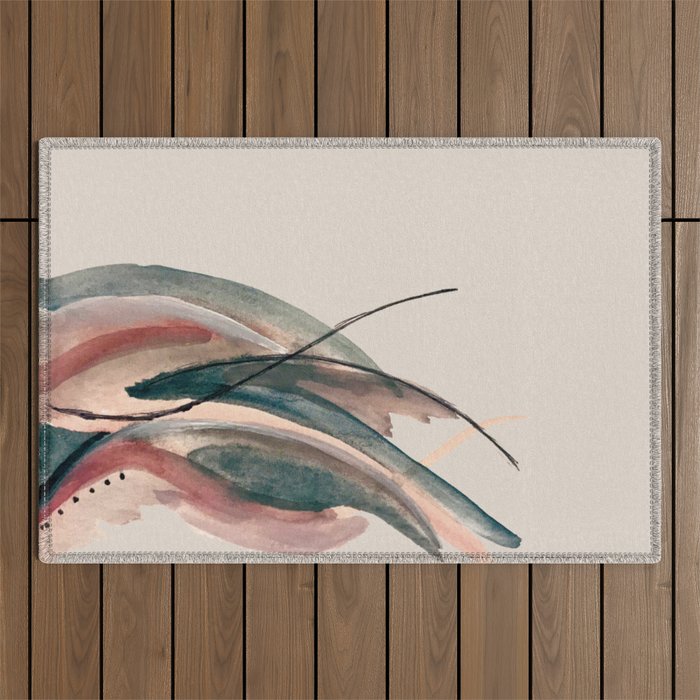 Slow Burn: a pretty, minimal, abstract mixed media piece using watercolor and ink Outdoor Rug Gallery Image 1