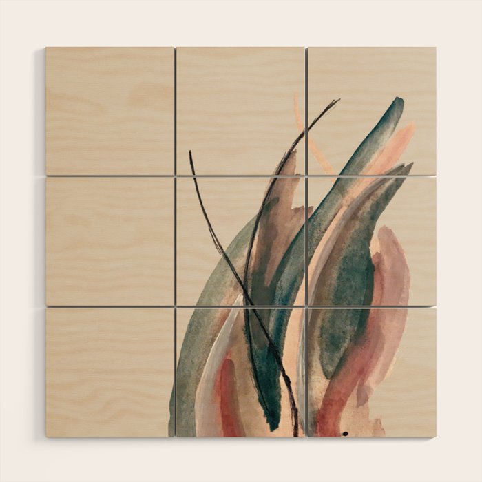 Slow Burn: a pretty, minimal, abstract mixed media piece using watercolor and ink Wood Wall Art Gallery Image 1