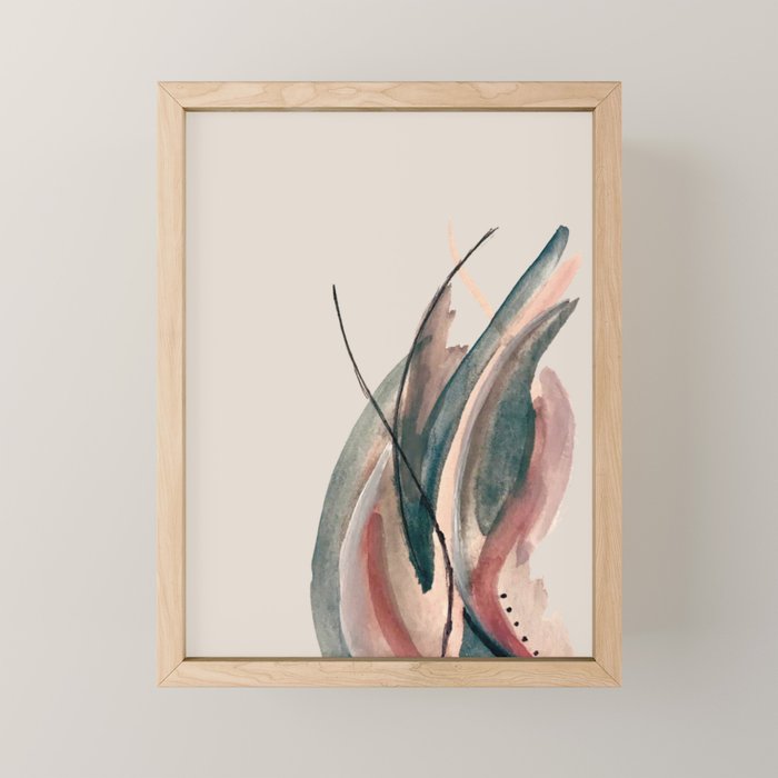Slow Burn: a pretty, minimal, abstract mixed media piece using watercolor and ink Mini Art Print Gallery Image 1