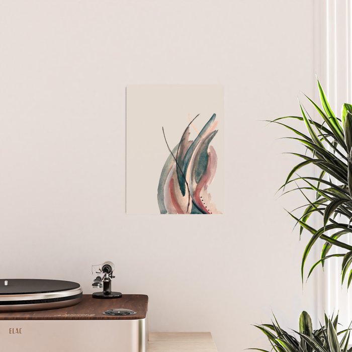 Slow Burn: a pretty, minimal, abstract mixed media piece using watercolor and ink Poster Gallery Image 2