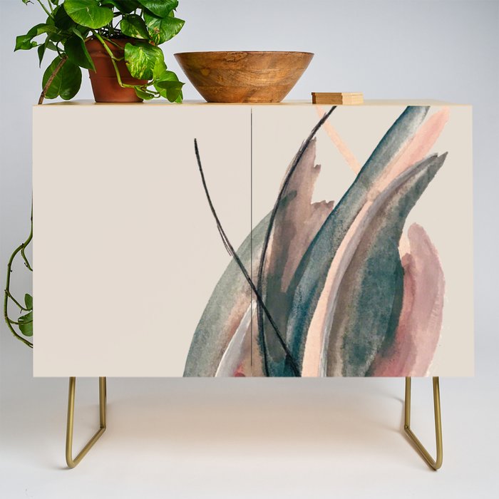 Slow Burn: a pretty, minimal, abstract mixed media piece using watercolor and ink Credenza Gallery Image 1