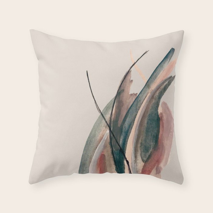 Slow Burn: a pretty, minimal, abstract mixed media piece using watercolor and ink Throw Pillow Gallery Image 1
