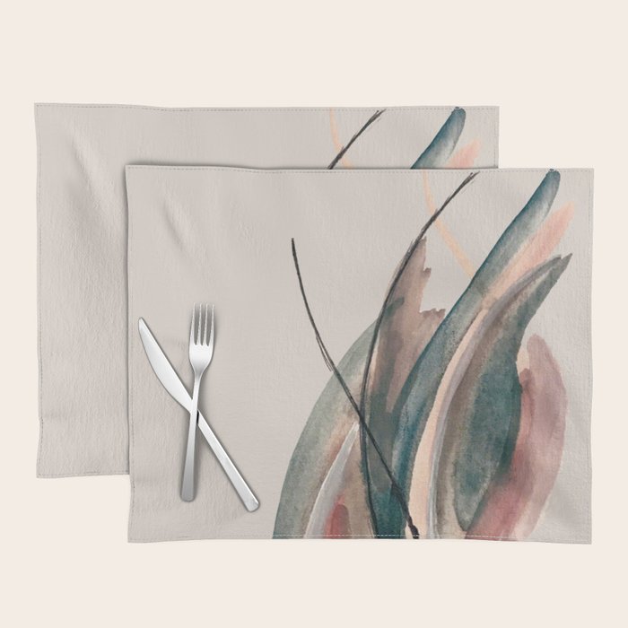 Slow Burn: a pretty, minimal, abstract mixed media piece using watercolor and ink Placemat Gallery Image 1