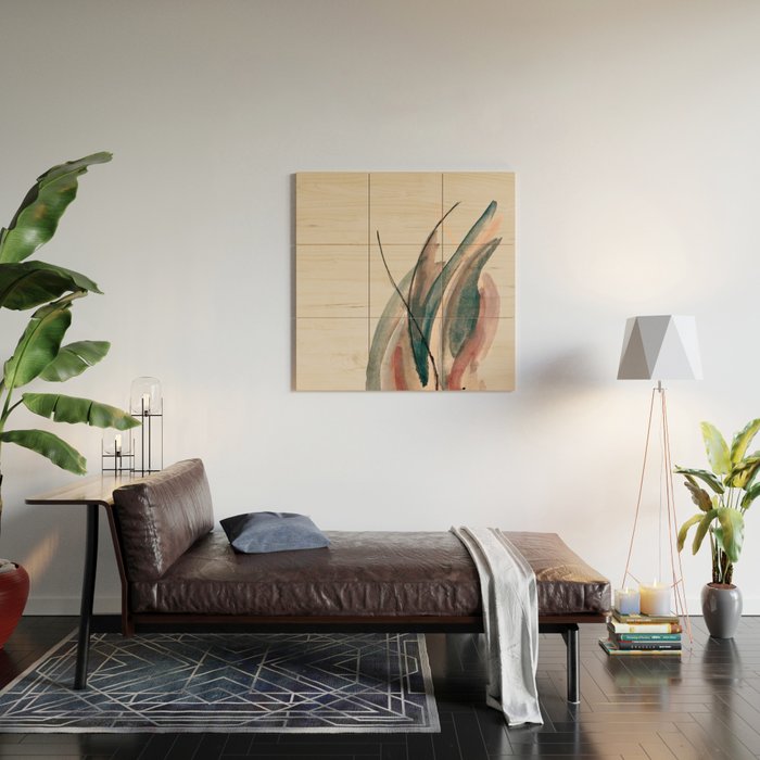 Slow Burn: a pretty, minimal, abstract mixed media piece using watercolor and ink Wood Wall Art Gallery Image 2