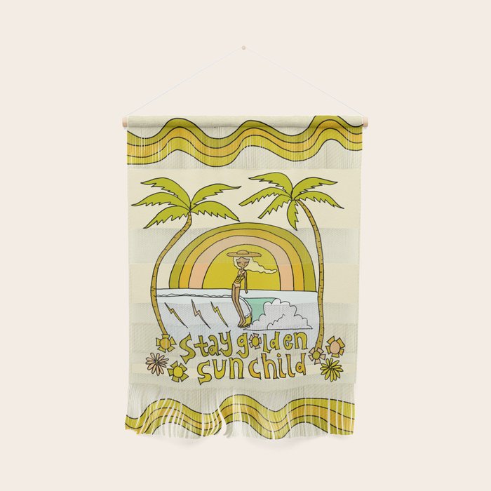 stay golden sun child //retro surf art by surfy birdy Wall Hanging Gallery Image 1