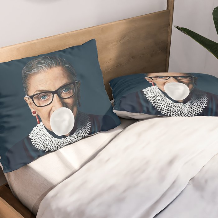 Ruth Bader Ginsburg Blowing White Bubble gum Pillow Sham Gallery Image 2