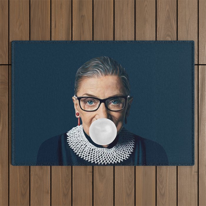 Ruth Bader Ginsburg Blowing White Bubble gum Outdoor Rug Gallery Image 1
