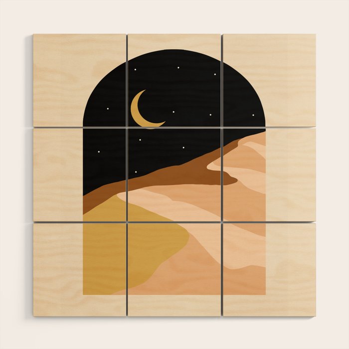 Desert Nights, Modern Bohemian Travel Sand Dunes, Eclectic Moon Stars Vintage Arc, Pastel Building Nature Landscape  Wood Wall Art Gallery Image 1