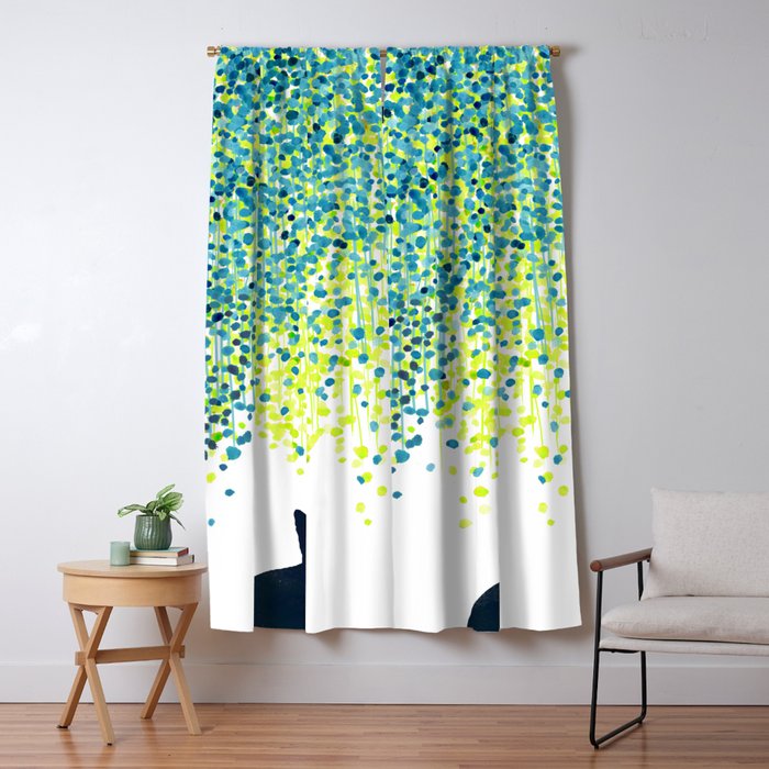 Cat in the garden under willow tree Window Curtain Gallery Image 5