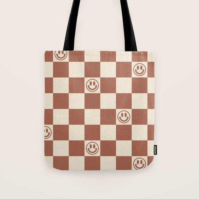 Smiley Face & Checkerboard (Milk Chocolate Colors) Tote Bag Gallery Image 1