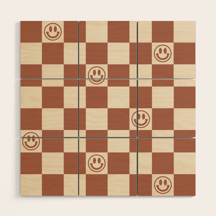 Smiley Face & Checkerboard (Milk Chocolate Colors) Wood Wall Art Gallery Image 1