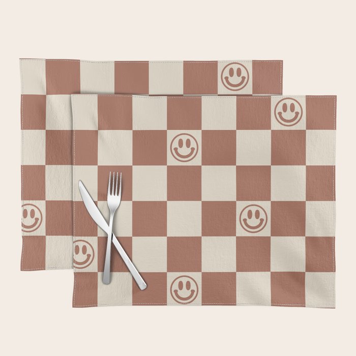 Smiley Face & Checkerboard (Milk Chocolate Colors) Placemat Gallery Image 1
