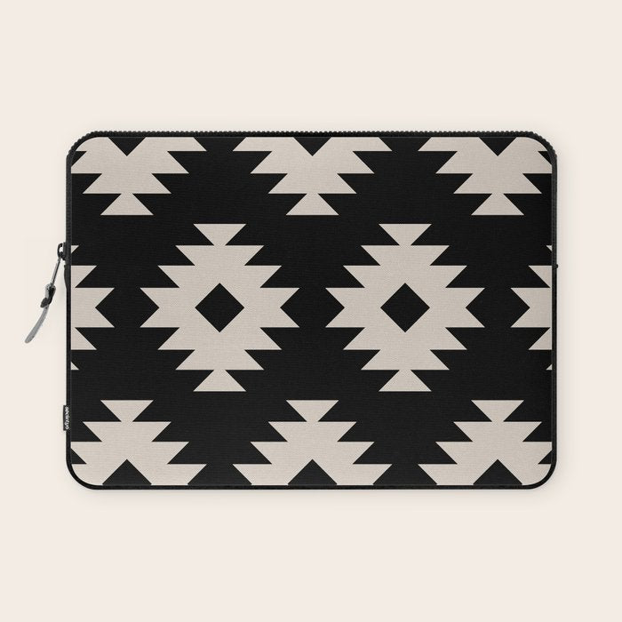 Southwestern Pattern 542 Black and Linen White Laptop Sleeve Gallery Image 1