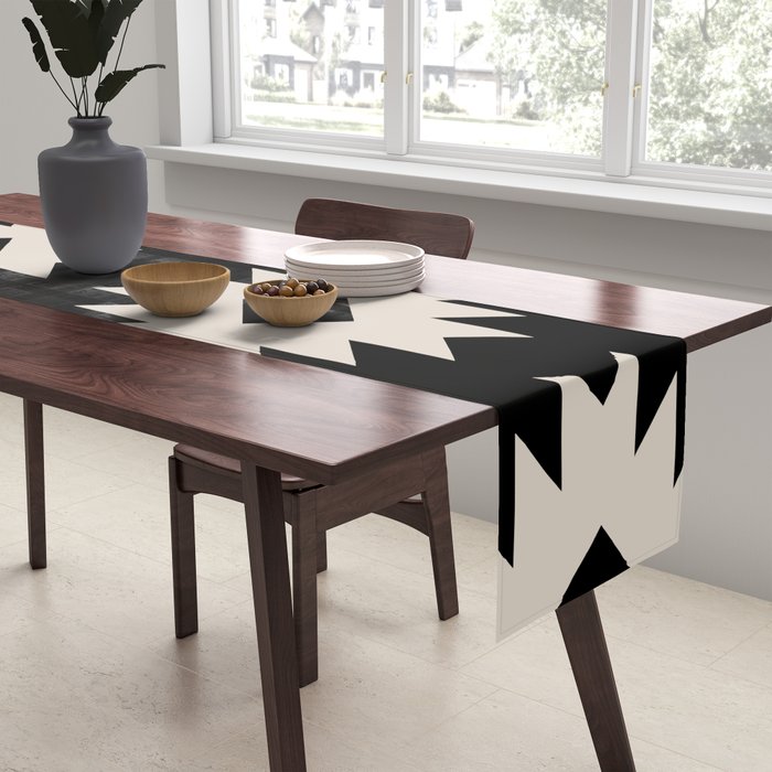 Southwestern Pattern 542 Black and Linen White Table Runner Gallery Image 2