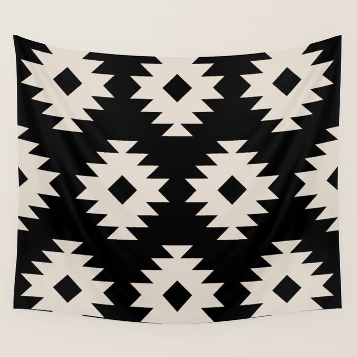 Southwestern Pattern 542 Black and Linen White Wall Tapestry Gallery Image 4