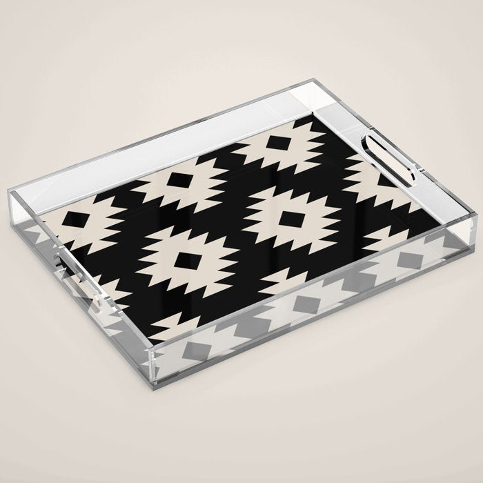 Southwestern Pattern 542 Black and Linen White Acrylic Tray Gallery Image 1