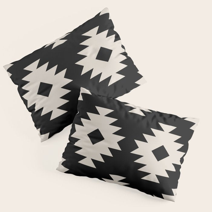 Southwestern Pattern 542 Black and Linen White Pillow Sham Gallery Image 3