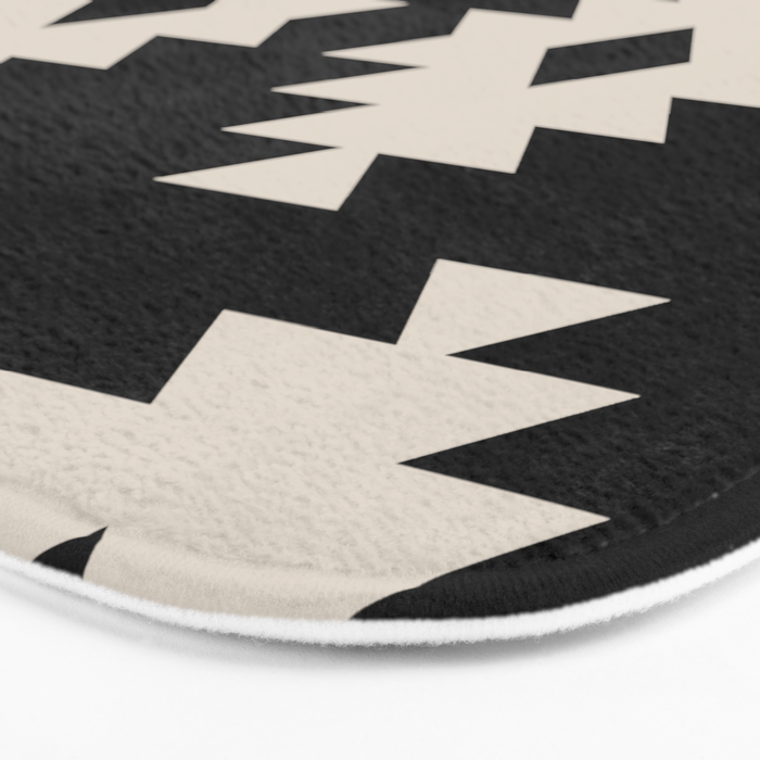 Southwestern Pattern 542 Black and Linen White Bath Mat Gallery Image 3