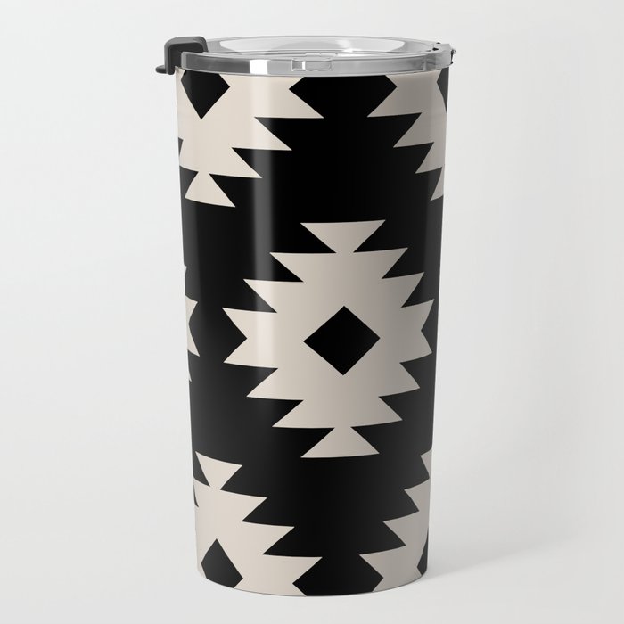Southwestern Pattern 542 Black and Linen White Travel Mug Gallery Image 3