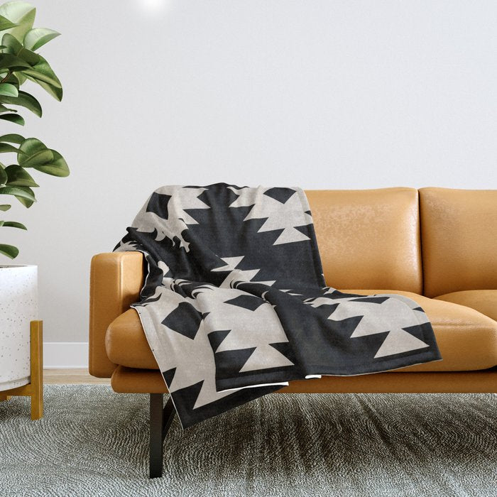Southwestern Pattern 542 Black and Linen White Throw Blanket Gallery Image 1