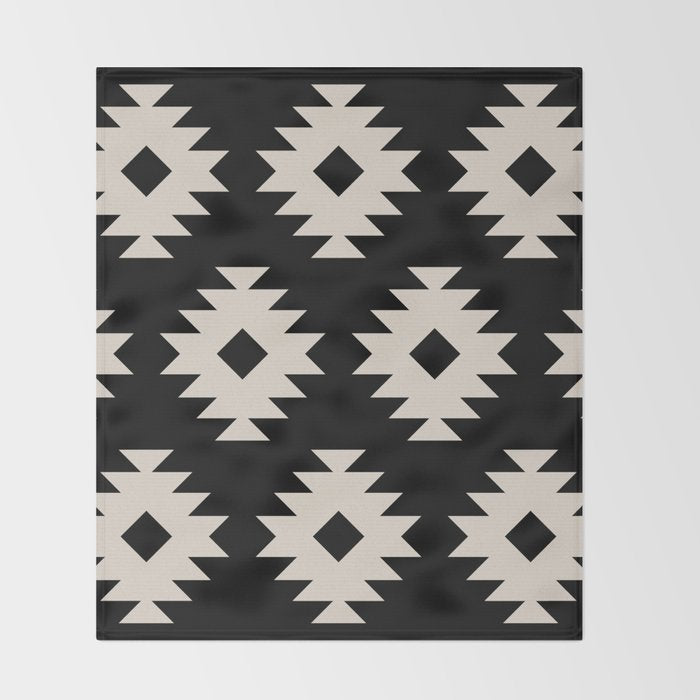 Southwestern Pattern 542 Black and Linen White Throw Blanket Gallery Image 2