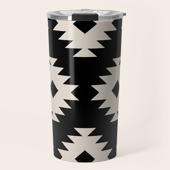 Southwestern Pattern 542 Black and Linen White Travel Mug Gallery Image 1