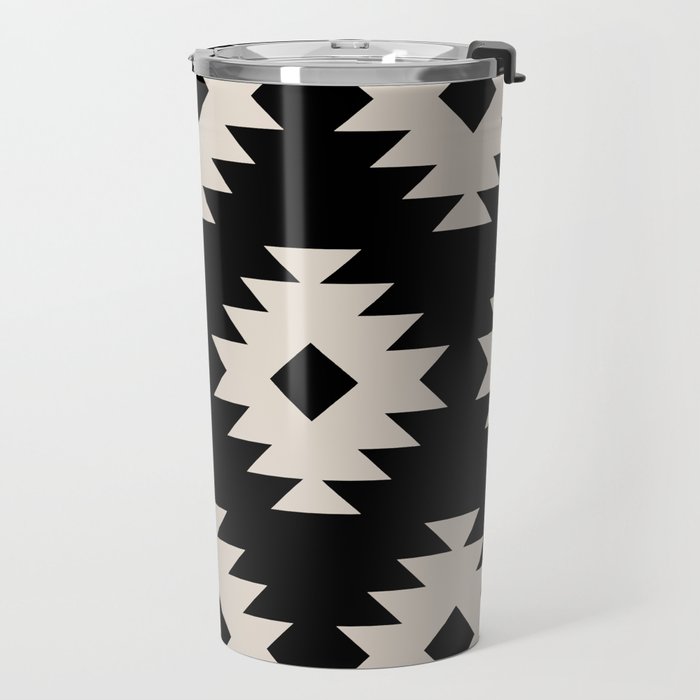 Southwestern Pattern 542 Black and Linen White Travel Mug Gallery Image 2