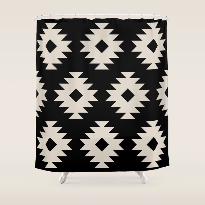 Southwestern Pattern 542 Black and Linen White Shower Curtain Gallery Image 1